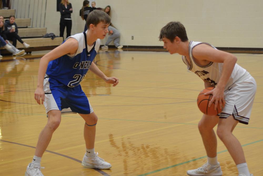 Nolan Babcock prepares to drive the basket in the Crofton JV boys game against O'Neill last Tuesday night, Dec. 20. The JV boys were tied into the final seconds of their game, but dropped the matchup in the final score.