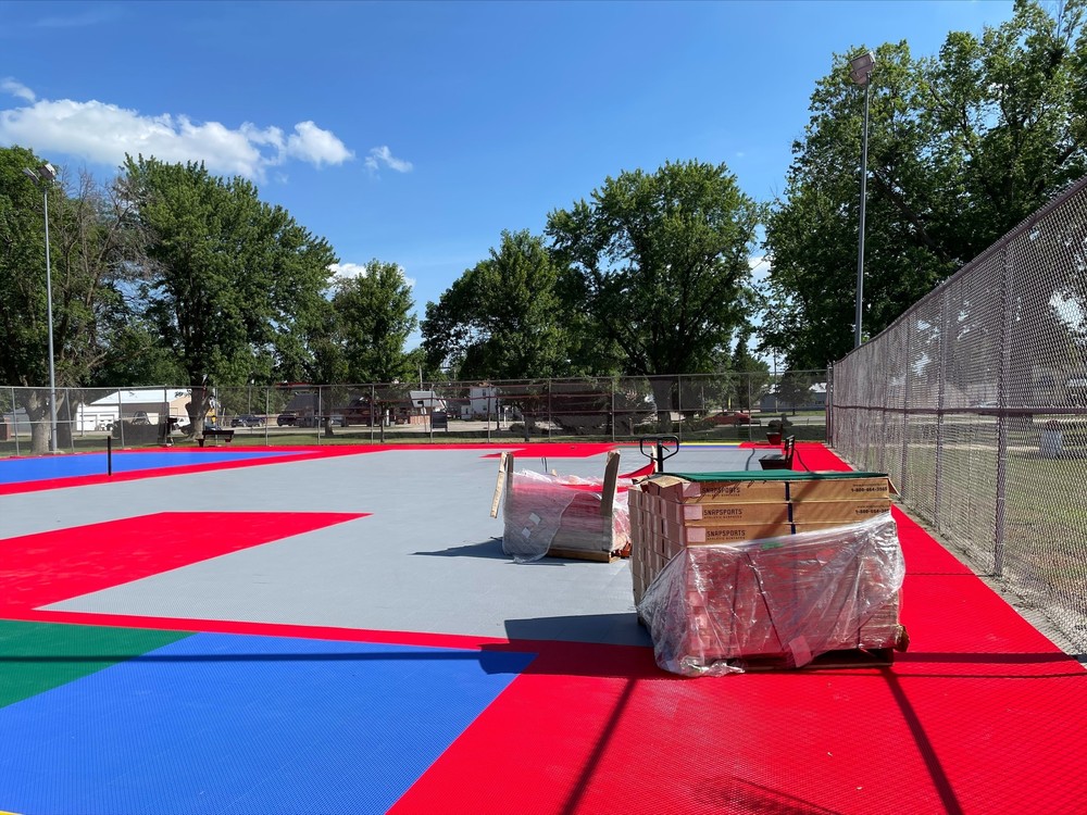 The tennis court project was completed last week with tiles and lines being installed.