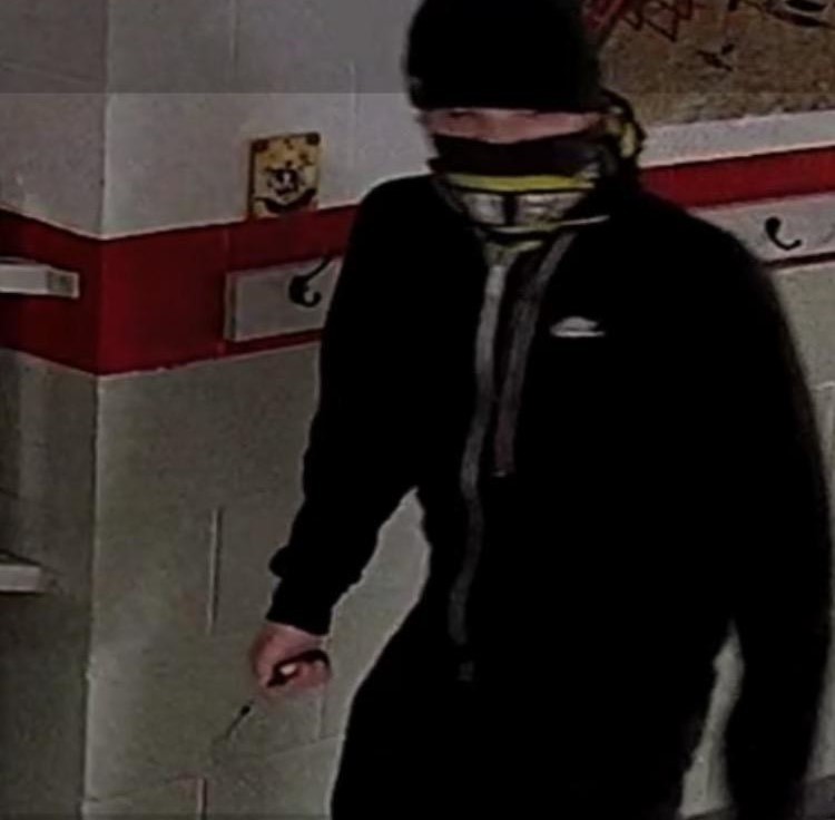 The thief was caught on camera around 2 a.m. at the school following the damage last Monday evening.