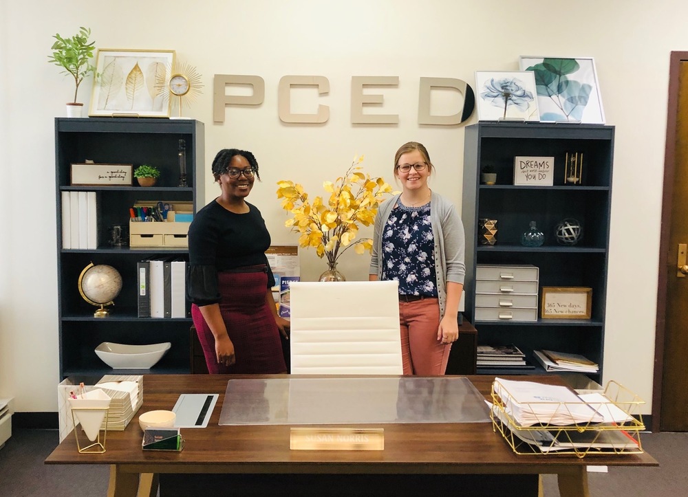 Photo titled “Pierce 1” features Judith Grey (left) and Marie Meis (right) in the Piece County Economic Development Office where they worked as student fellows during summer 2020. 