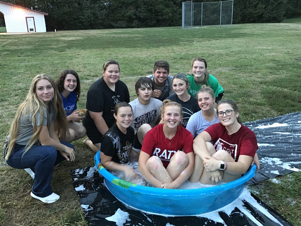 Back Row: Josie Anthony, Jenna Jackson, Emma Bilka, Garret Bushkamp, Lilli Weber, In pool: Madisen Petersen, Tuff Foxhoven, Kaylee Mauch, Blair Jordan, Megan Tramp, and April Guenther