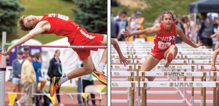 Spencer Hille on his High Jump attempts and Abbie Kromarek at her 100m hurdle race.