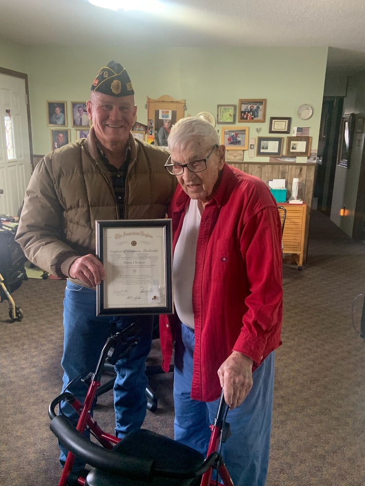 Atkinson Legion Commander Gerry Bouska and 70-year member Frank Schaaf.