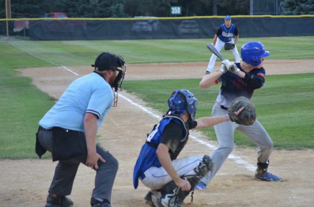 A Sioux City batter takes a called third strike in the top of the fifth inning in Crofton last Friday night, July 15.