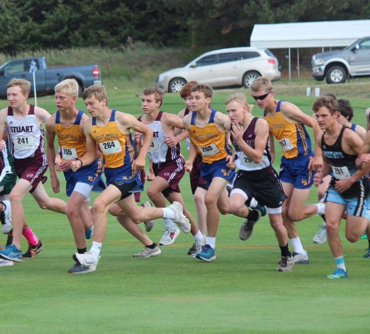 The start of the Burwell Invitational Cross Country Meet
