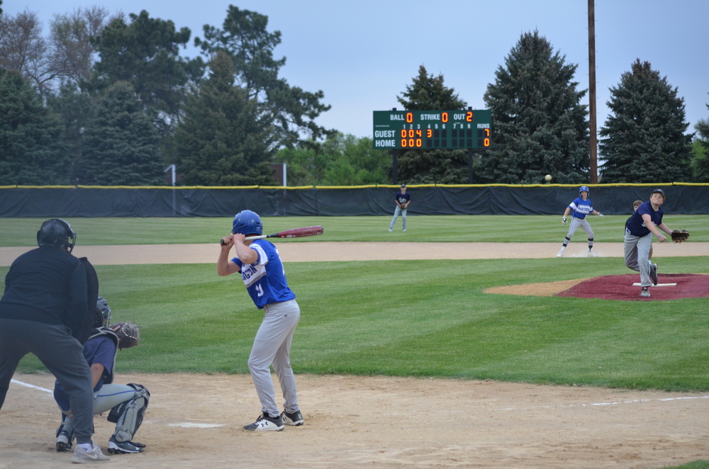 Grant Schieffer pitched for a time on the mound for Crofton Ponies to his brother Layne, who was catching Monday night in the Ponies game against Hartington 1.