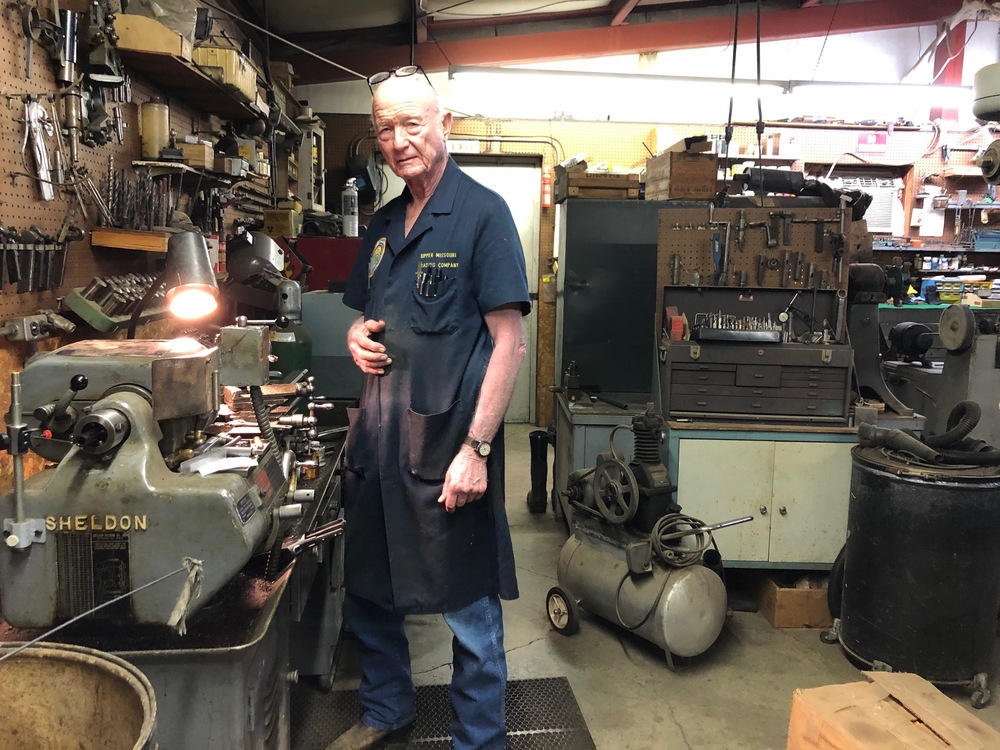 Doc Carlson in his gunsmith shop where he does custom work and repairs 