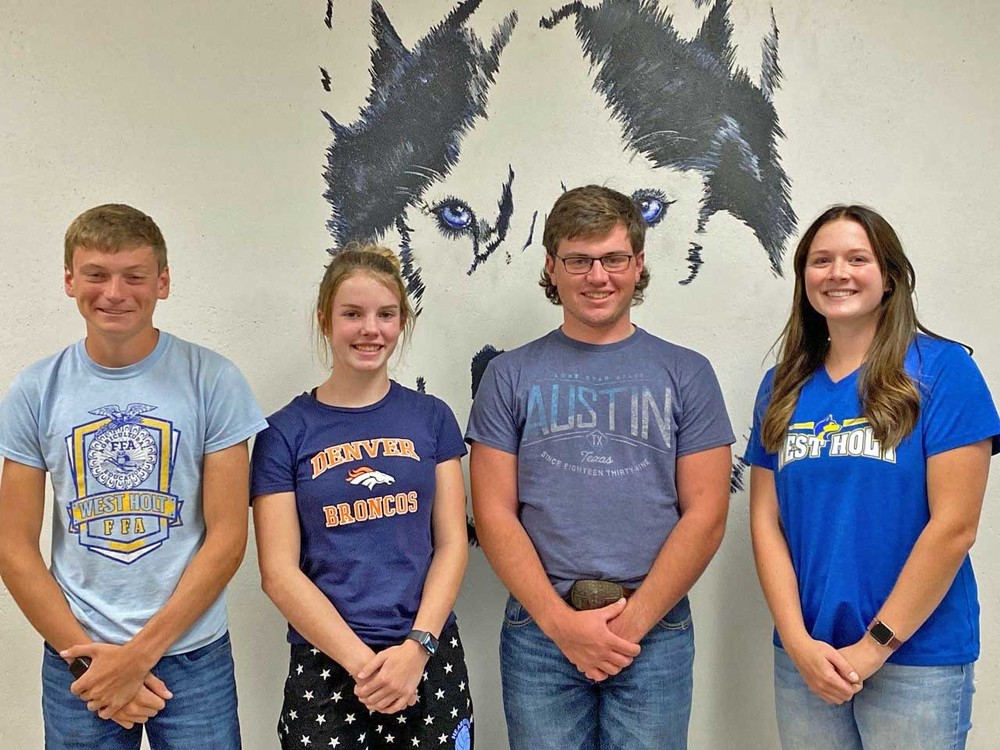 Members of the West Holt FFA District Range Senior Champion Team were: Tyler Jelinek, EmiLee Walnofer, Lucas Olson, and Sadie Jarecke.