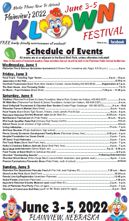 Schedule of events for Klown Festival