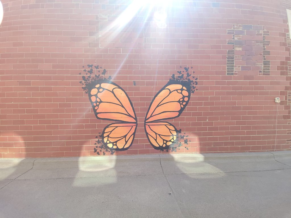 This butterfly was painted by a local artist and is in the alley between the State Farm office building and the Atkinson Family Chiropractic building. The butterflies are being sponsored by Keating Resources.