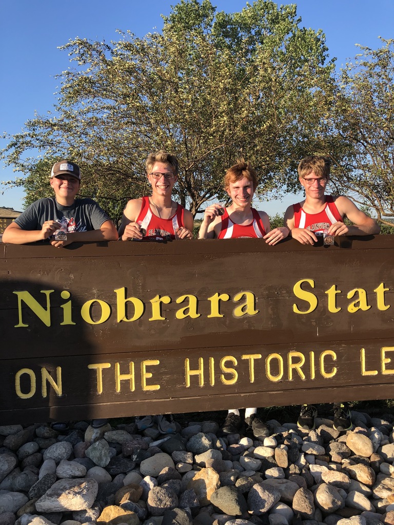 Pictured are the Plainview X-C runners at the Niobrara State Park Invite last week, including (l to r): Roni Prewitt (19th), Kyler Mosel (5th), Brett Norris (10th) and Jordan Mosel (9th).