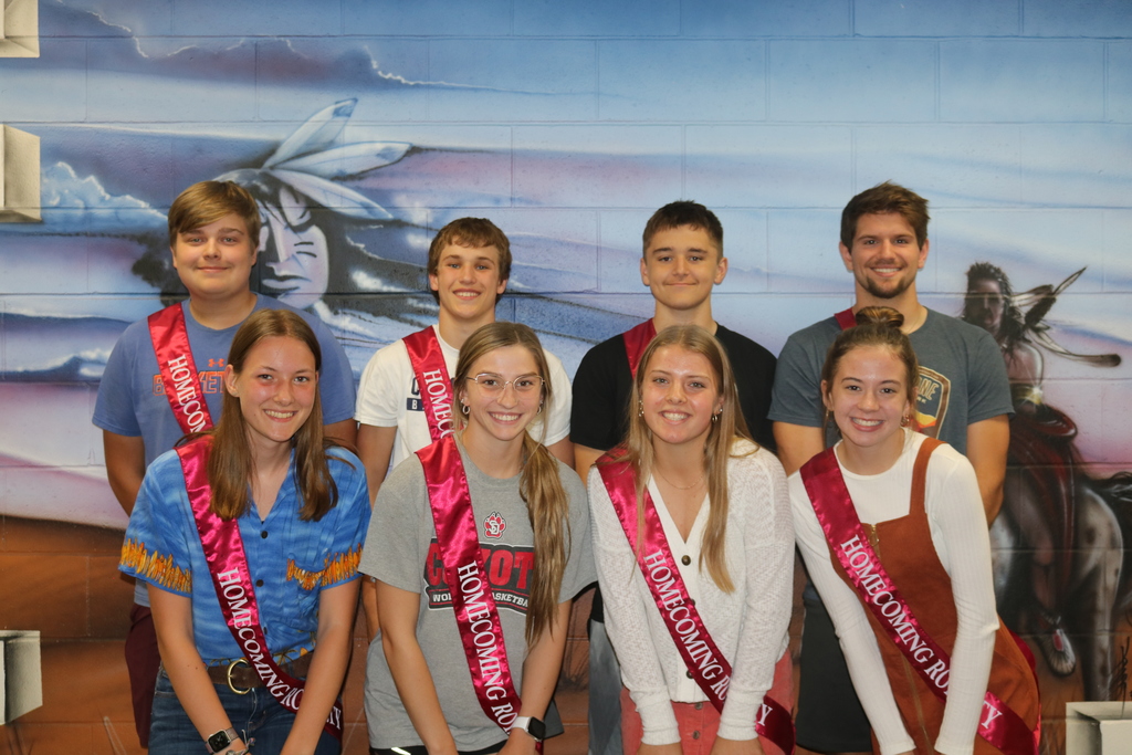 Senior Homecoming Royalty - Queen Candidates, front row (l to r): Fiene Adler, Summer Guenther, Megan Tramp, Rebecca Leader; and King Candidates, bkac row (l to r): Thomas Maibaum, Simon McFarland, Wesley Lucht, Garret Buschkamp