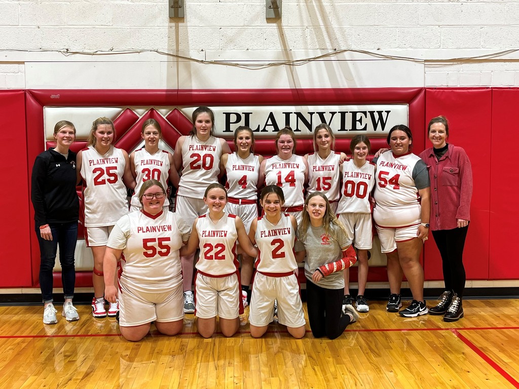 Teammates include, back row: Coach Brittany Smith, Eighth graders: Meleah Buck, Riley Miller, Adalyn Dummer, Jaylin Johnson, Charley Pittet, Avery Hardisty, Ilyana Barron and Coach Brandi Alexander; front row: Seventh graders: Dakotah Albin, Tessa Weber, Kiley Richter and Kenadee Doerr.