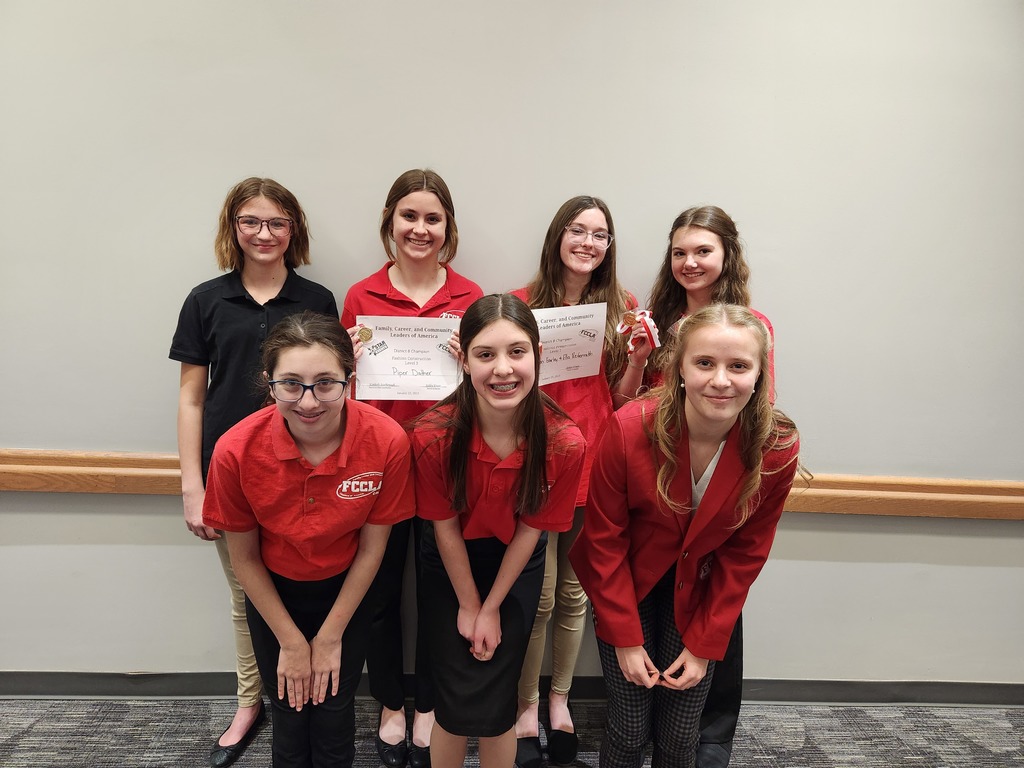 Members that participated in the FCCLA STAR Competition, back row (L to R): Sierra Tomsu, Piper Dather, Lillie Earley, and Ella Reifenrath. Front row: Lily Phillips, Natalee Steffen, and Alexa Suing