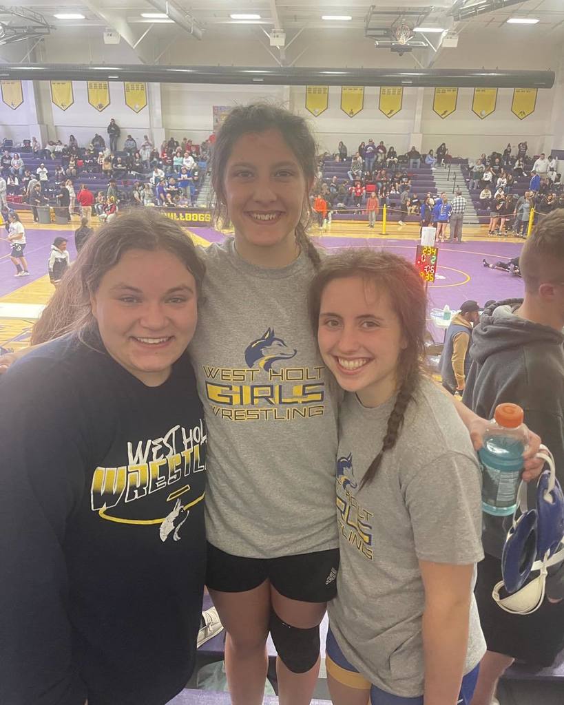 West Holt wrestlers Autumn Hoppe, Madison Davis, and Madalyn Pistulka qualified for the State Wrestling Tournament to be held at the CHI Health Center Arena in Omaha February 16, 17 and 18. Photo courtesy Sara Kraus