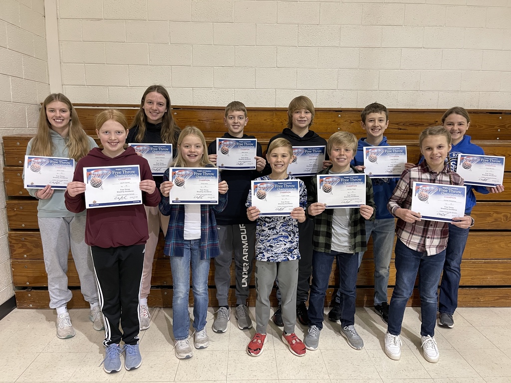 Crofton youth participating in the 2023 Knights of Columbus Hoop Shoot the week of January 20-24 included, front row:  Lauren Connot, Avery Arens, Trystin Leader, Harrison Poppe, and Charlee Wiebelhaus; and back row:  Jenna Tramp, Seanna Pinkelman, Blake Connot, Preston Foxhoven, Logan Guenther, and Grace Morrison